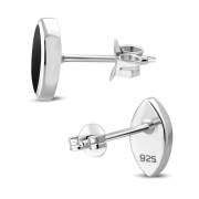 Black Onyx Lens Shaped Silver Earrings, e351st